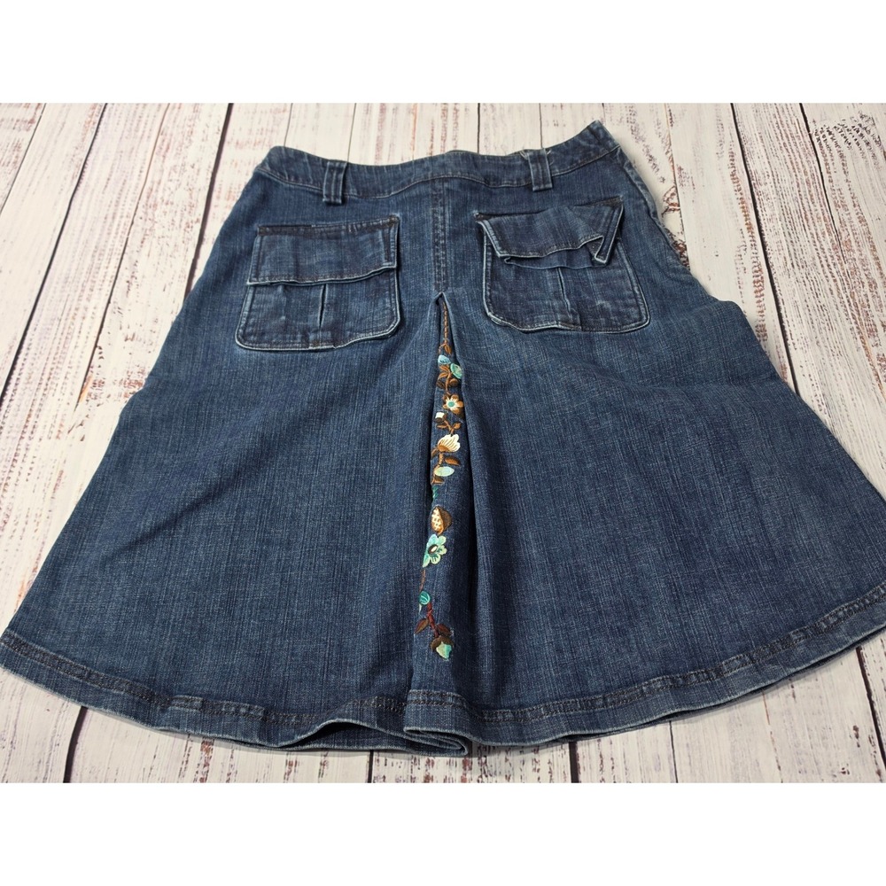 Oilily Denim Skirt Women 30 Blue Excellent Floral Embroidered A-Line Knee Length